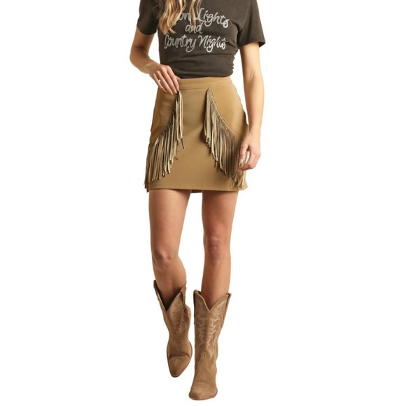 Rock & Roll Cowgirl Dresses & Skirts - Rock & Roll Fringe Mini Skirt Tan Size 32